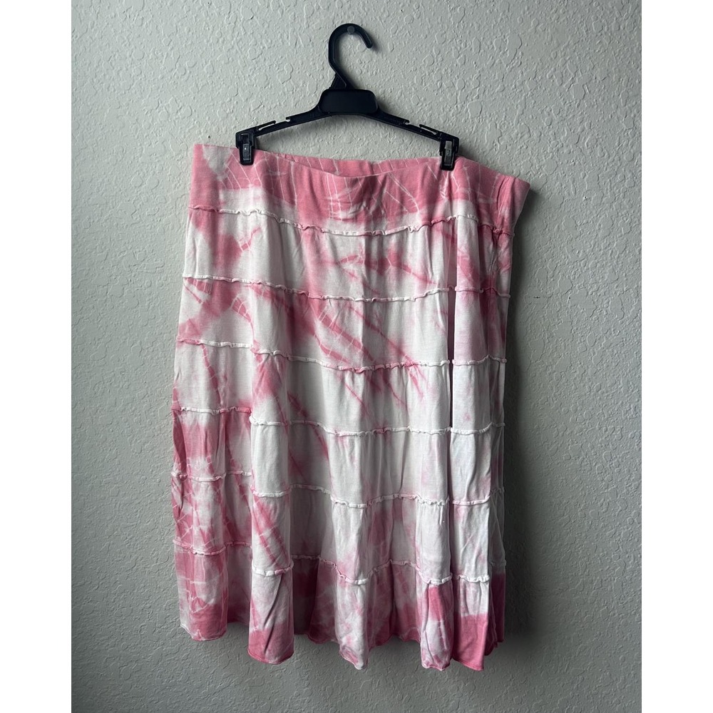 Vintage 2000s/Y2K Pink Tye-Dye Midi Skirt Layered Gloria Vanderbilt (Size: XL)